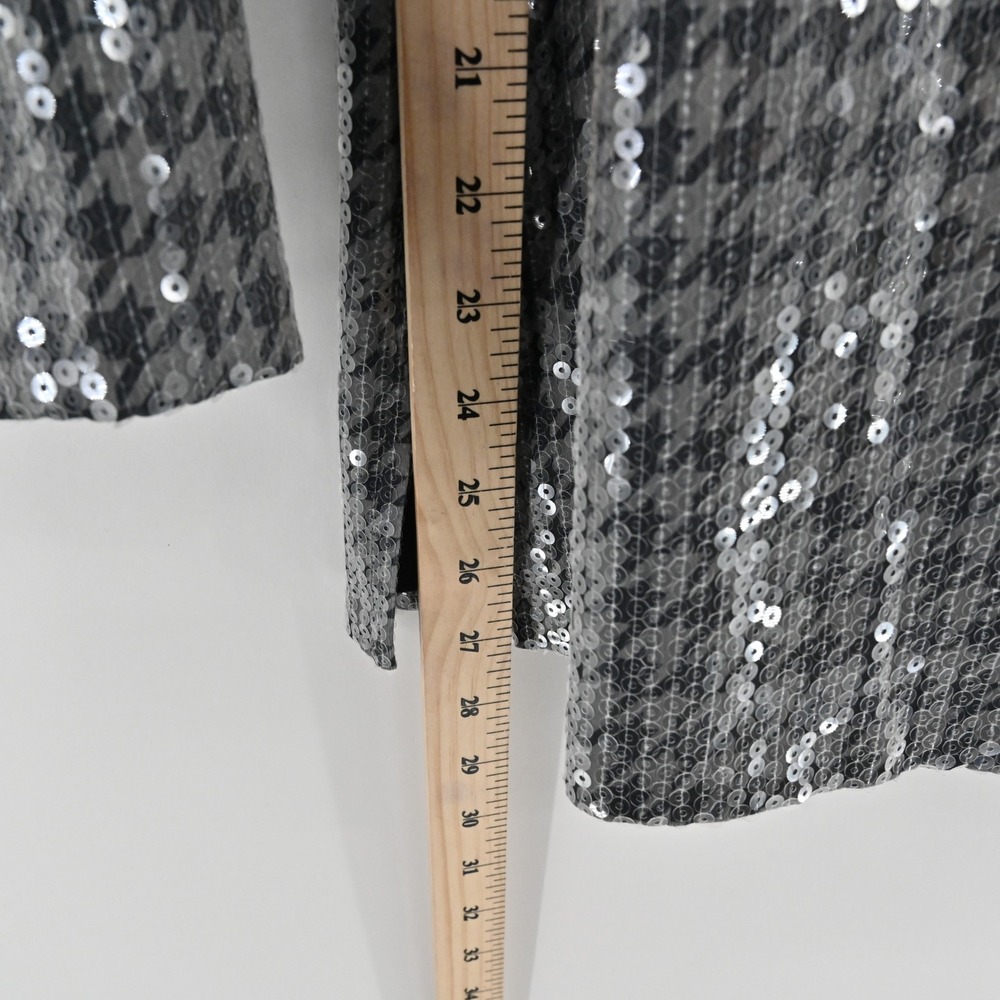 Chicos Womens Sequin Houndstooth Top Size S Silver Black Long Sleeve Tunic Glam - Picture 5 of 13